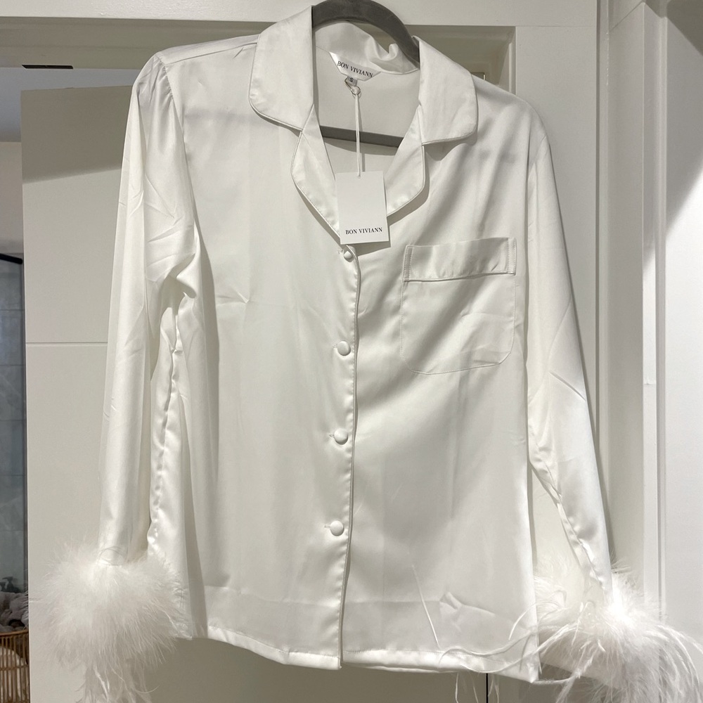 Bon Viviann Cloud - white bridal feather pajama set small- never worn w/ tags